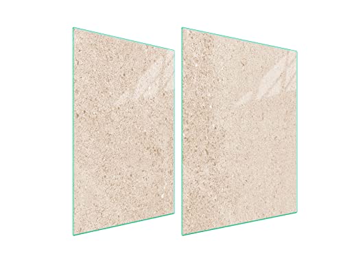 DarHaus Herdabdeckplatten 70x52 Tweiteilig Glas Elektroherd Induktion Herdschutz Spritzschutz Glasplatte Deko Schneidebrett, Schiefer Beige von DarHaus