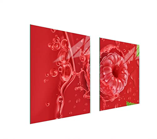 DarHaus Herdabdeckplatten 85x52 Tweiteilig Glas Elektroherd Induktion Herdschutz Spritzschutz Glasplatte Deko Schneidebrett, Himbeere Rot von DarHaus