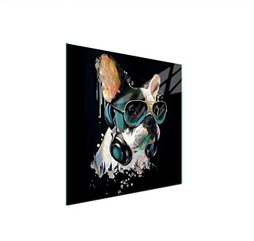 DarHuas Herdabdeckplatte 50x52 cm 1-teilig Ceranfeldabdeckung Induktion Herdschutz Spritzschutz Glasplatte Deko Schneidebrett, Hund Musik von DarHaus