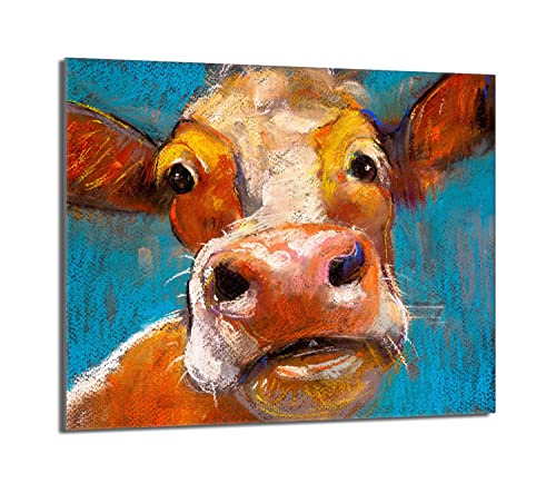 Herdabdeckplatte 60x52 Einteilig Glas Elektroherd Induktion Herdschutz Spritzschutz Glasplatte Deko Schneidebrett, Kuh Tier von DarHaus
