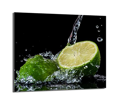 Herdabdeckplatte 60x52 Einteilig Glas Elektroherd Induktion Herdschutz Spritzschutz Glasplatte Deko Schneidebrett, Limette Schwarz von DarHaus