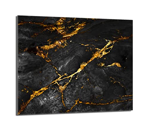 Herdabdeckplatte 60x52 Einteilig Glas Elektroherd Induktion Herdschutz Spritzschutz Glasplatte Deko Schneidebrett, Marmor Golden von DarHaus