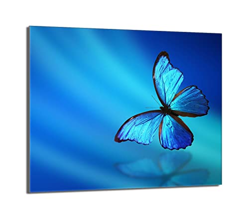 Herdabdeckplatte 60x52 Einteilig Glas Elektroherd Induktion Herdschutz Spritzschutz Glasplatte Deko Schneidebrett, Schmetterling Blau von DarHaus