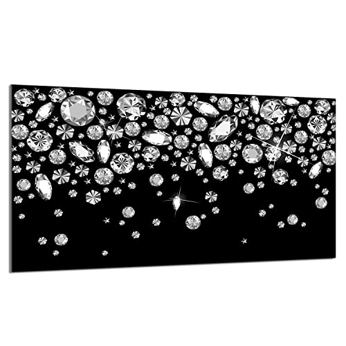 Herdabdeckplatte 90x52 cm 1-teilig Ceranfeldabdeckung Induktion Herdschutz Spritzschutz Glasplatte Deko Schneidebrett, Diamant Schwarz von DarHaus