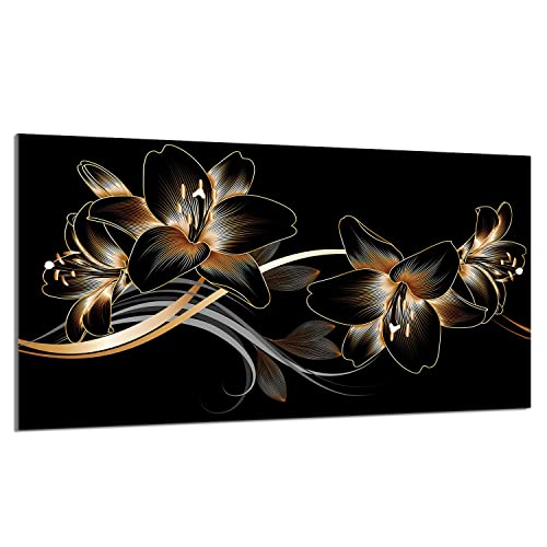Herdabdeckplatte 90x52 cm 1-teilig Ceranfeldabdeckung Induktion Herdschutz Spritzschutz Glasplatte Deko Schneidebrett, Orchidee Schwarz von DarHaus
