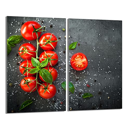 Herdabdeckplatten 2 Teilig 2x30x52 cm Ceranfeldabdeckung Küche Elektroherd Induktion Herdschutz Spritzschutz Glasplatte Schneidebrett, Schiefer Tomaten von DarHaus