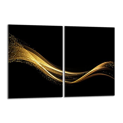 Herdabdeckplatten Set 2x40x52 cm Ceranfeld Abdeckung Glas Spritzschutz Abdeckplatte Glasplatte Herd Ceranfeldabdeckung Deko, Golden Schwarz von DarHaus