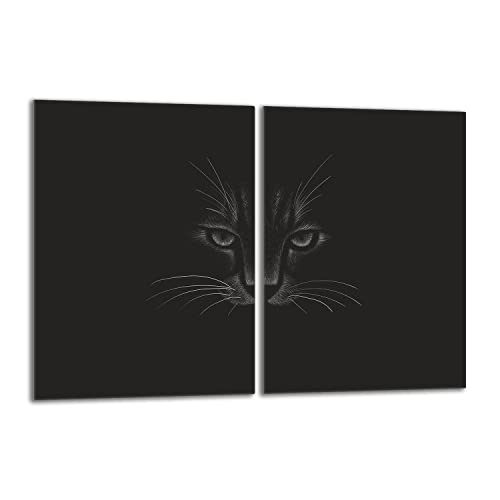 Herdabdeckplatten Set 2x40x52 cm Ceranfeld Abdeckung Glas Spritzschutz Abdeckplatte Glasplatte Herd Ceranfeldabdeckung Deko, Katze Schwarz von DarHaus