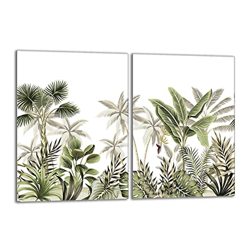 Herdabdeckplatten Set 2x40x52 cm Ceranfeld Abdeckung Glas Spritzschutz Abdeckplatte Glasplatte Herd Ceranfeldabdeckung Deko, Laub Grün von DarHaus