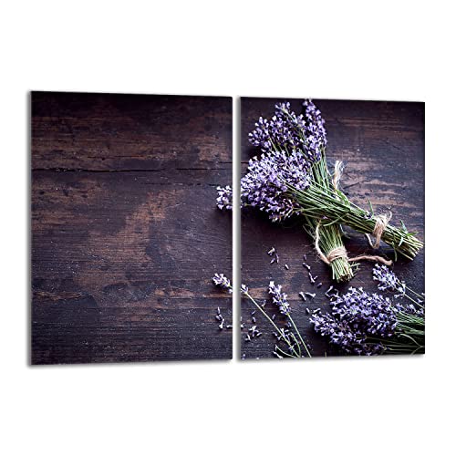 Herdabdeckplatten Set 2x40x52 cm Ceranfeld Abdeckung Glas Spritzschutz Abdeckplatte Glasplatte Herd Ceranfeldabdeckung Deko, Lavendel Holz von DarHaus