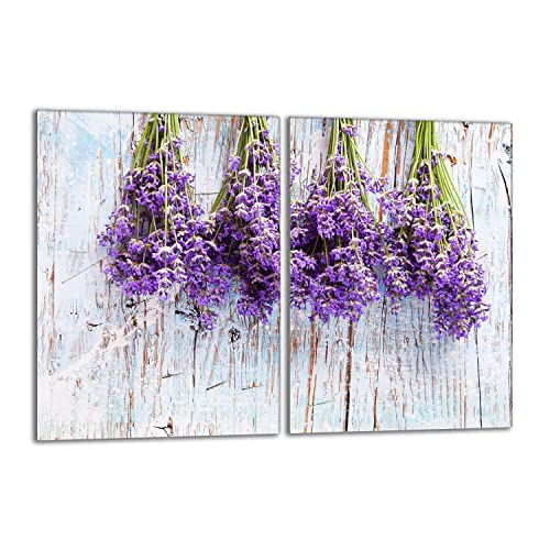 Herdabdeckplatten Set 2x40x52 cm Ceranfeld Abdeckung Glas Spritzschutz Abdeckplatte Glasplatte Herd Ceranfeldabdeckung Deko, Lavendel Violett von DarHaus