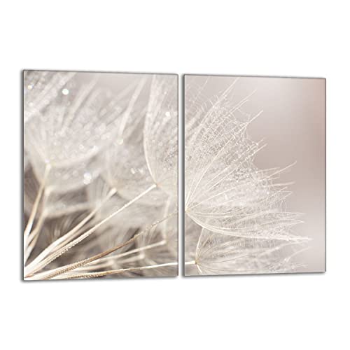 Herdabdeckplatten Set 2x40x52 cm Ceranfeld Abdeckung Glas Spritzschutz Abdeckplatte Glasplatte Herd Ceranfeldabdeckung Deko, Löwenzahn Beige von DarHaus