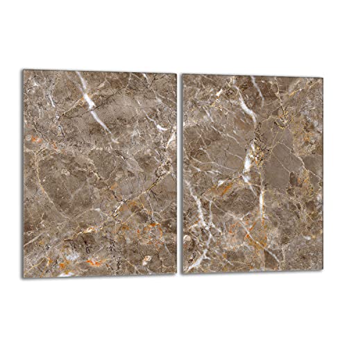 Herdabdeckplatten Set 2x40x52 cm Ceranfeld Abdeckung Glas Spritzschutz Abdeckplatte Glasplatte Herd Ceranfeldabdeckung Deko, Marmor Beige von DarHaus