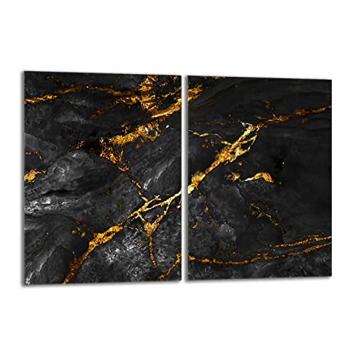 Herdabdeckplatten Set 2x40x52 cm Ceranfeld Abdeckung Glas Spritzschutz Abdeckplatte Glasplatte Herd Ceranfeldabdeckung Deko, Marmor Golden von DarHaus