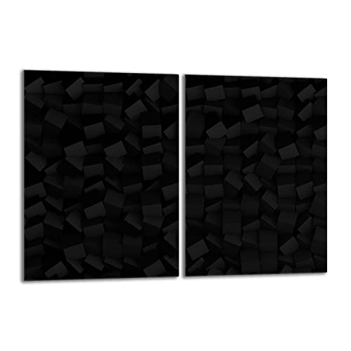 Herdabdeckplatten Set 2x40x52 cm Ceranfeld Abdeckung Glas Spritzschutz Abdeckplatte Glasplatte Herd Ceranfeldabdeckung Deko, Muster Schwarz von DarHaus