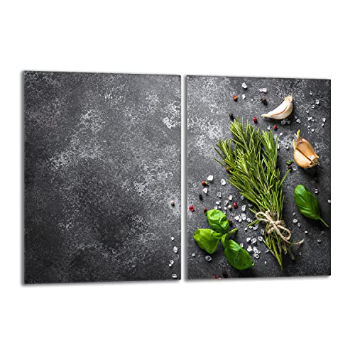 Herdabdeckplatten Set 2x40x52 cm Ceranfeld Abdeckung Glas Spritzschutz Abdeckplatte Glasplatte Herd Ceranfeldabdeckung Deko, Schiefer Gewürze von DarHaus