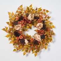 Autumn Glow - Creme Rose, Dunkelorange Magnolie & Ranunkel Haustür Herbstkranz von DarbyCreekTrading