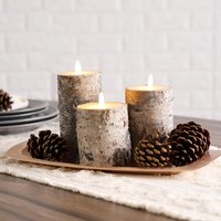 Bewegliche Flammenlose Led Braun Faux Birch Stumpenkerzen Mit Fernbedienung - 3Er-Set von DarbyCreekTrading