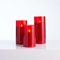Bewegliche Flammenlose Led Rot Glas Stumpenkerzen Mit Fernbedienung - 3Er Set von DarbyCreekTrading