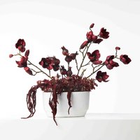 Burgunderbaum Magnolie, Herbstamaranth & Ernteroter Granatapfel Großes Herbst-Kunstblumenarrangement Im Weißen Pflanztopf von DarbyCreekTrading