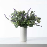 Faux Lavendel & Eukalyptus Bündel in Weißer Zylinder Keramik Vase All Seasons Everyday Arrangement von DarbyCreekTrading