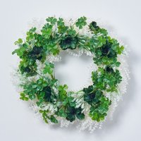 Glück Der Iren - Kleeblatt-Klee & Smaragdgrüne Anemonenblüten Auf Weißem, Funkelndem Basis-st. Patricks-Tageskranz von DarbyCreekTrading