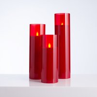 Große Bewegliche Flammenlose Led-stumpenkerzen Aus Rotem Glas Mit Fernbedienung - 3Er-Set von DarbyCreekTrading