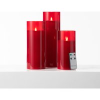Große Bewegliche Flammenlose Led-stumpenkerzen Aus Rotem Glas Mit Fernbedienung - 3Er-Set von DarbyCreekTrading