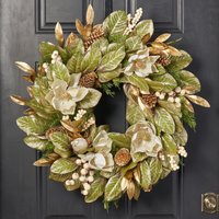 Merry Magnolia - Weihnachtskranz Mit Glitzer-Magnolie, Zedernholz Und Goldenem Tannenzapfen Merry Magnolia - Weihnachtskranz Mit Glitzer-Magnolie, Zedernholz Und Goldenem Tannenzapfen von DarbyCreekTrading