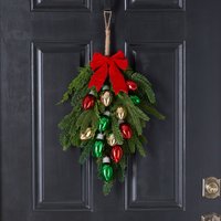 Retro-Weihnachtsbirnen-Extravaganza, Rot, Grün & Gold-Vintage-stil-Verzierung Mit Samtschleife-Hängendem Tür Swag von DarbyCreekTrading