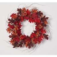 Rote Burgunderrote Herbstmir-Samteichenblätter & Orangefarbene Wildblume Auf Wispy-Zweigbasis-Fall-Haustürkranz von DarbyCreekTrading