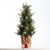 Vor Beleuchteter Tannenbaum Topiary Mantel Vorweihnachtsdekor in Roter Übertopf Mit Schleife - Ornament Option von DarbyCreekTrading