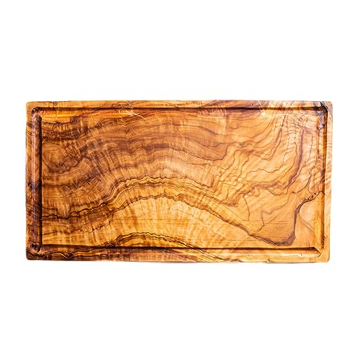DARIDO Rustikales küchen schneidebrett holz natürlichem mit rille - frühstücksbrettchen handgefertigt - 35x18 cm - Küchenbrett für Gemüse, Obst und Fleisch - Tischbrett wohnmobil zubehör von Darido