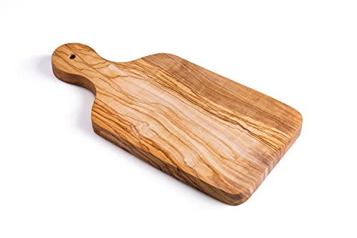 Darido Rustikales Olivenholz-Wendebrett mit Griff - Handgefertigt - ca. 35 x 17 (+-3 cm) - Servierbrett - Frühstücksbrett - Charcuteriebrett - Käsebrett - Küchenschneidebrett von Darido