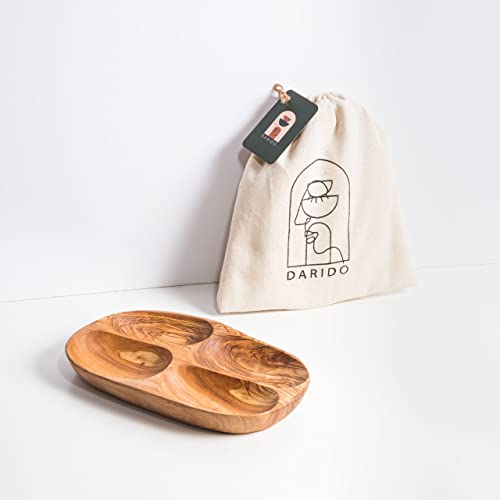 Darido Snackteller aus Olivenholz mit Vertiefungen 28*16 cm – Servierteller aus Holz – Nussschale – Handarbeit – Weihnachtshandmade – Snacktablett – Snackschale – Geschirr Essentielles von Darido