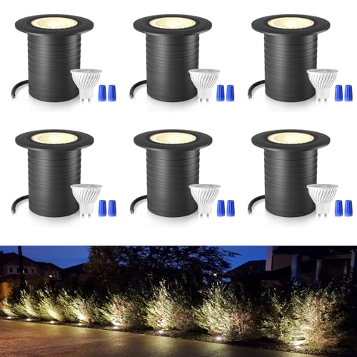 DarisingSun 6er Set Bodeneinbauleuchte Außen, Bodenstrahler Aussen IP67 schwarz rund 12-24V AC/DC befahrbar Gartenbeleuchtung Gehwegbeleuchtung - inkl. GU10 LED Lampe 5W warmweiß von DarisingSun