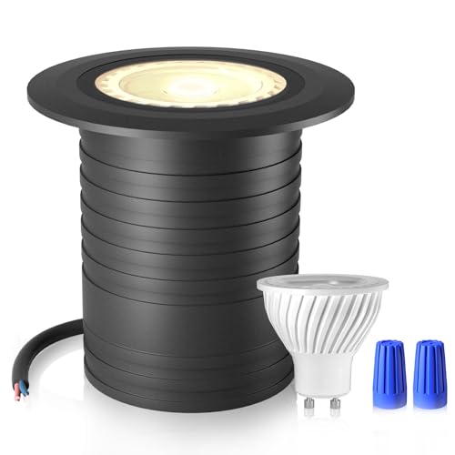 DarisingSun LED Bodeneinbaustrahler schwarz IP67 - Rund Bodenleuchten Außen - 12-24V AC/DC - mit 5W LED GU10 warmweiß von DarisingSun