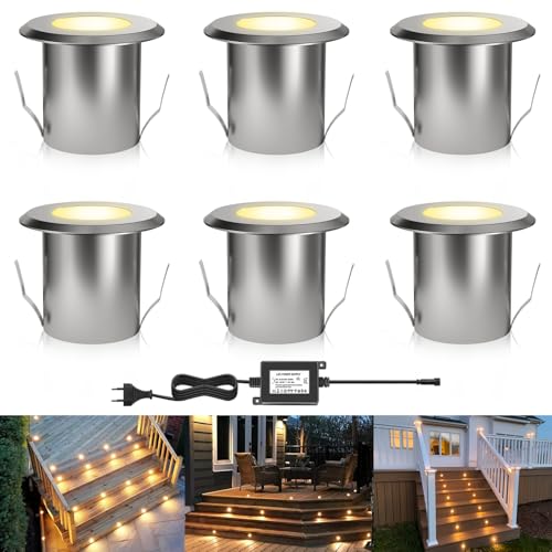 DarisingSun Terrassen Einbaustrahler - 6er Set Treppen Bodeneinbauleuchten Aussen 0,5W Ø39mm Boden Licht IP67 Wasserdicht Warmweiß Außen Led Einbauleuchte für Garten Küche Balkon Treppen Holzdeck von DarisingSun