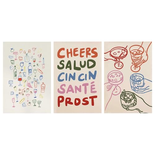 Dopamine Wandkunst-Set, 3er-Set, flippiges Weinposter, bunte Prost, Salud, Dekoration, eklektische Getränke, Leinwand, maximalistisches Essen, Cocktail, Ölgemälde für Retro-Esstisch, Bar, Wagen, Dopamine Wandkunst-Set, 3er-Set, flippiges Weinposter, bunte Prost, Salud, Dekoration, eklektische Getränke, Leinwand, maximalistisches Essen, Cocktail, Ölgemälde für Retro-Esstisch, Bar, Wagen, von Darivefish