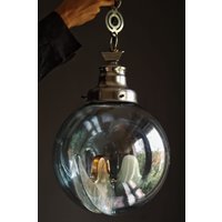 Murano Lampe Carlo Nason, Blaue Handgemachte Kugel Mond Lampe, Hängelampe, Nason Für Mazzega, Italien 1960-70Er Jahre/Mazzega Pendel Mit Glas von DarjaDarjuska