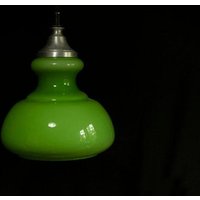 Vintage Glas Opal Pendel Lampe Aus Den 70Er Jahren/Mid-Century Opalglas Mittelalter Beleuchtung Retro Space Age Licht Grün von DarjaDarjuska