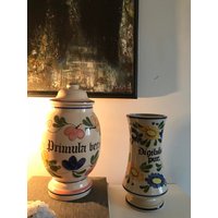 Vintage Keramik Apothekerglas, Handbemalt, Großer Badezimmer-Aufbewahrungskanister, Alte Antike Apothekenglasflasche von DarjaDarjuska