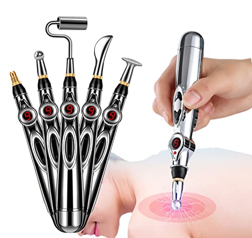 DarkSwan Akupunkturstift, 5-in-1 Elektronischer Akupunkturstift Set Akupressurstift zur Schmerzlinderung, Energy Pulse Ultraschall Akupunktur Stift Therapiegerät, Angetrieben von 1 AA-Batterie von DarkSwan