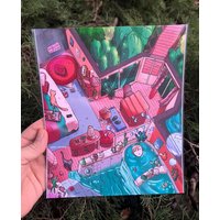 Verträumtes Gemütliches Haus Kunstdruck A4/Skurriles Im Wald Aus Der Vogelperspektive Süßes Interieur Mit Katzen Und Badewanne Warmes Wohndekor von DarklycuteDE