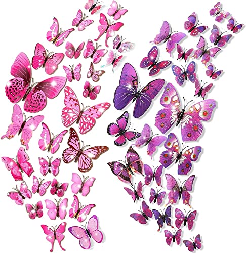 48Stk 3d Schmetterlinge Deko für Die Wand Schmetterling Wandtattoo zum Kleben Wand Dekor Wanddekoration Wanddeko für Die Wand Schmetterling Dekorationen Wand-Dekor (Rosa und Lila) von Darkyoun