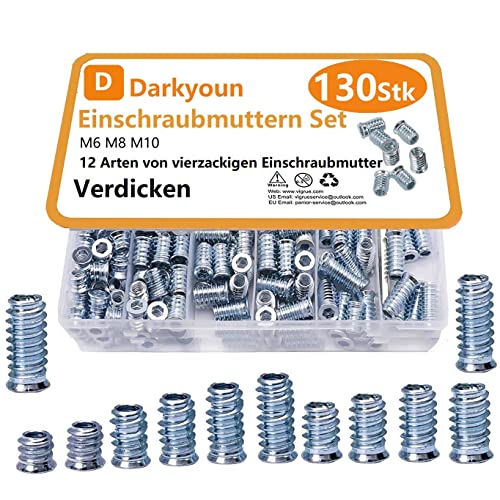 Einschraubmutter Einschraubmuffen Gewindebuchse Gewindeeinsatz Holz Gewinde Einzelteile aus Verzinktem Stahl Muttern für Holzmöbel CNC-Frästisch DIY-ERS (M6 M8 M10) von Darkyoun