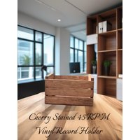 Kirschfarben Gebeizte 45 U/Min Schallplattenkiste Aus Holz - Rustikale Aufbewahrungsbox Für 7-Zoll Schallplatten von DarlasStudio66