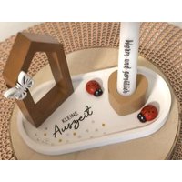 Wohlfühl-Geschenk Kleine Auszeit Mit Kerze Tischdeko Herz, Schmetterling Und Glückskäfern, Haussegen von DarleensBastelecke