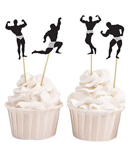 Darling Souvenir, Bachelorette Party Cupcake Toppers Bodybuilder Silhouette Kuchen Dekoration Sport - Packung mit 20 (4 Designs) von Darling Souvenir