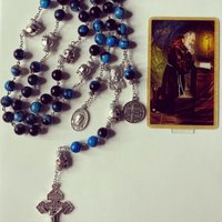 Die Auserwählte Rosenkranz 10mm Padre Pio Aqua/Schwarz Achat Perlen Mit Pardon Kruzifix von DarlingBeadsOfMay